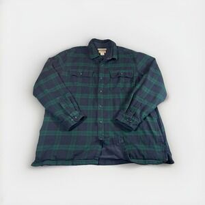 LL Bean Flannel Shirt Jacket Mens XL Fleece‎ Lined Green Tartan Plaid